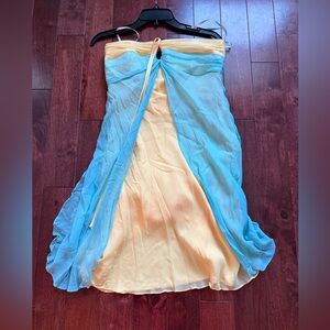 90s/Y2K Blue and yellow chiffon dress